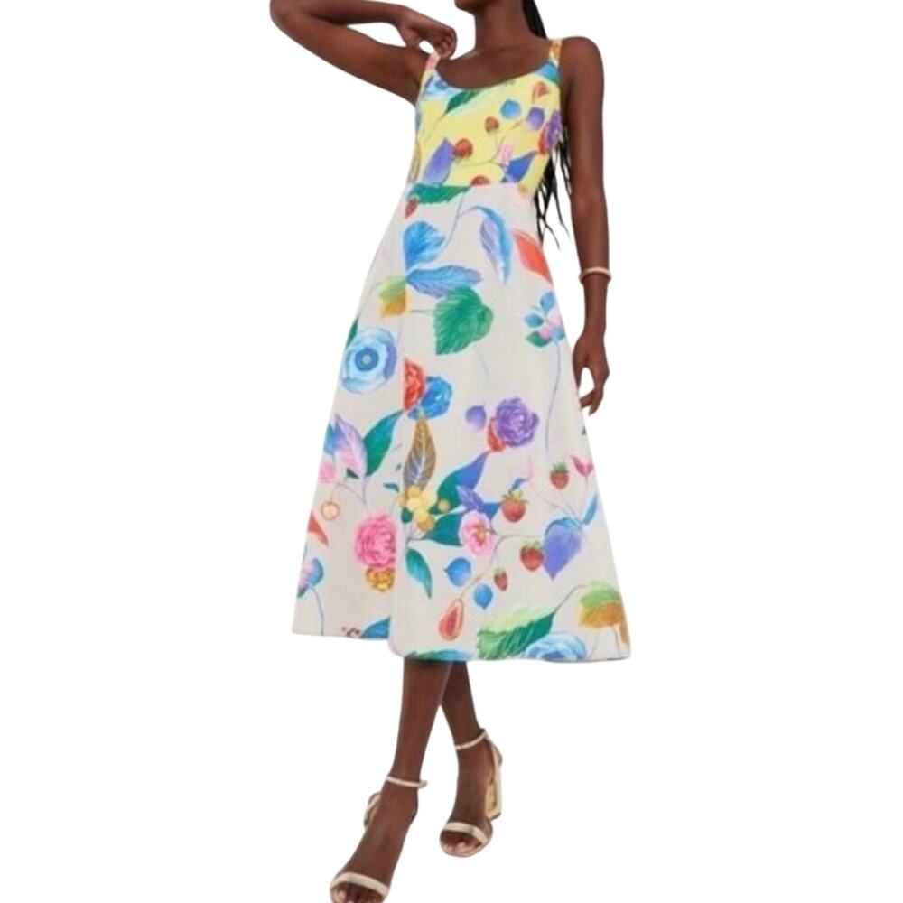 Tuckernuck Floral A-Line Midi Dress in White with Multicolor Print